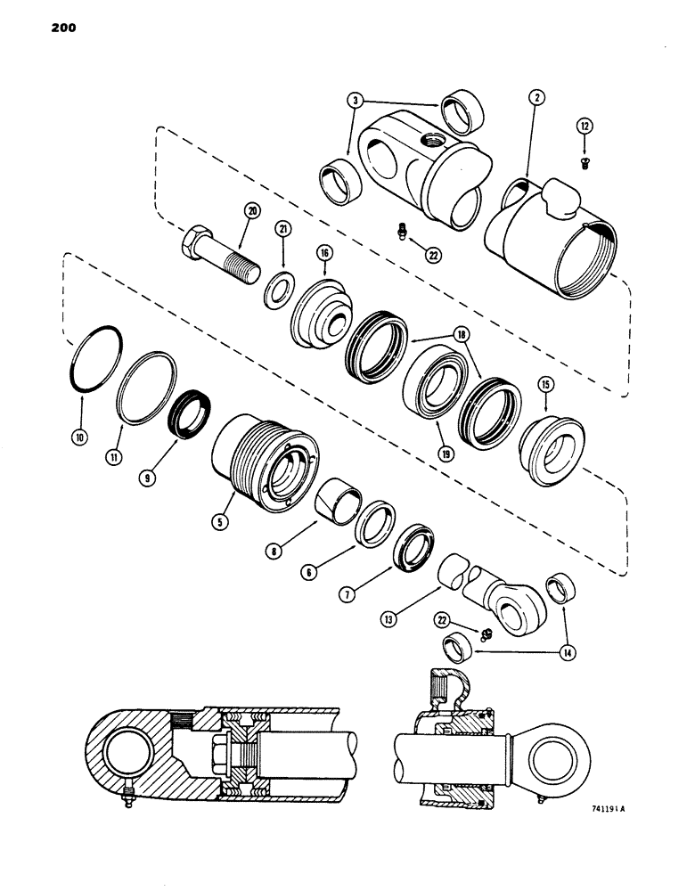 Схема запчастей Case 450 - (200) - G34343 ANGLE CYLINDER - ANGLE TILT DOZER, GLAND OR TUBE IS STAMPED WITH CYLINDER PART NUMBER (07) - HYDRAULIC SYSTEM