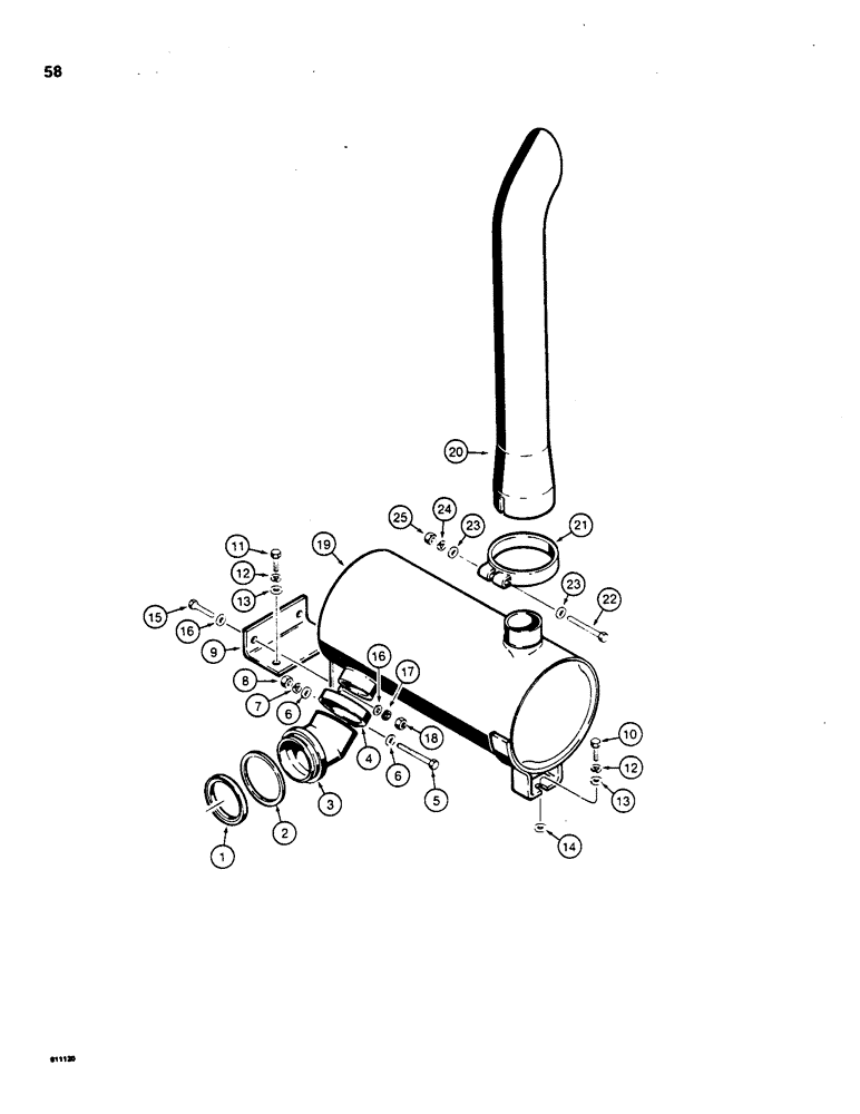 Схема запчастей Case 850C - (058) - MUFFLER, USED ON MODELS WITH TURBOCHARGER (01) - ENGINE
