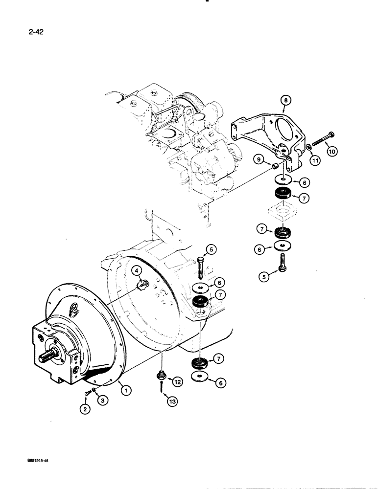 Схема запчастей Case 455C - (2-42) - ENGINE, FLYWHEEL, AND TORQUE CONVERTER MOUNTING (02) - ENGINE