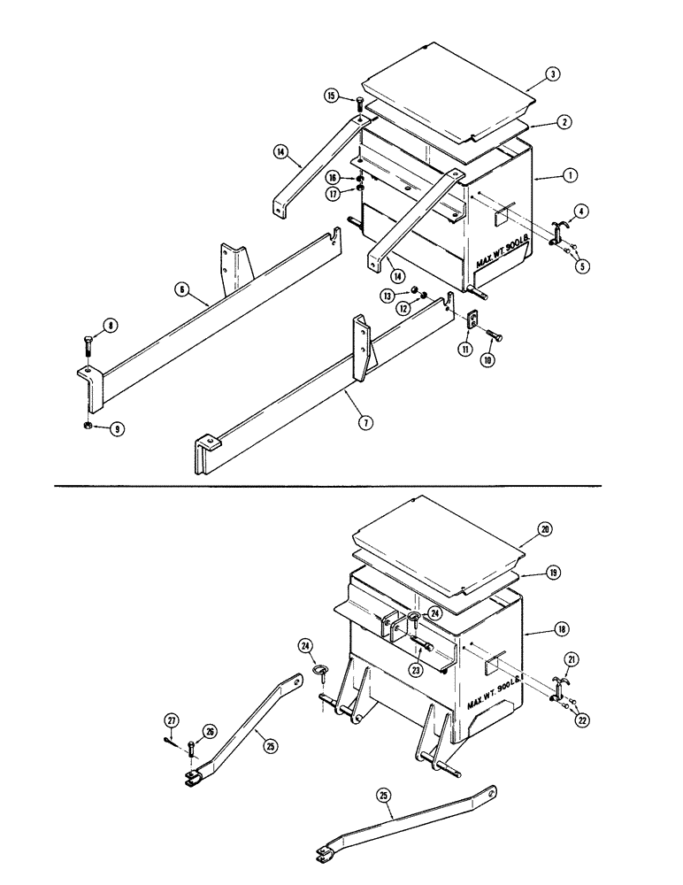 Схема запчастей Case 480CK - (14) - WEIGHT BOX, USED ON MODELS WITHOUT BACKHOE OR DRAFT-O-MATIC (39) - FRAMES AND BALLASTING