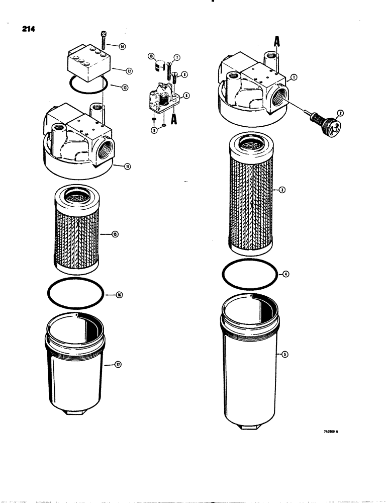Схема запчастей Case 1845 - (214) - D64076 OIL FILTER, D69097 OIL FILTER (35) - HYDRAULIC SYSTEMS