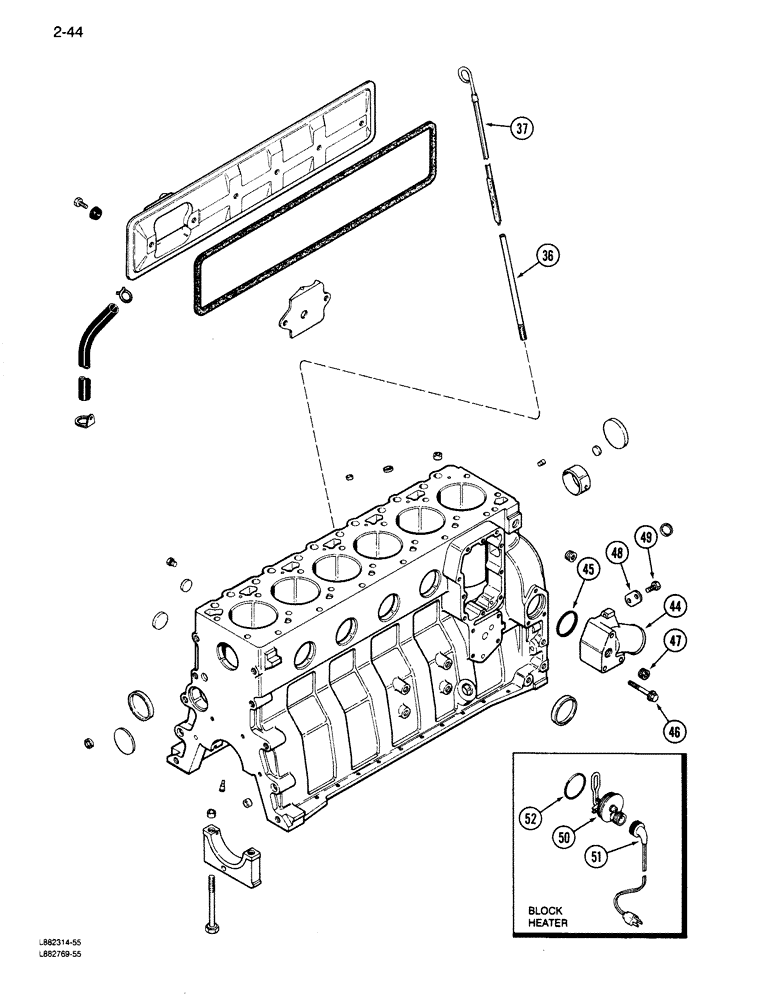 Схема запчастей Case 680K - (2-44) - CYLINDER BLOCK, 6-590 ENGINE, BLOCK HEATER (02) - ENGINE
