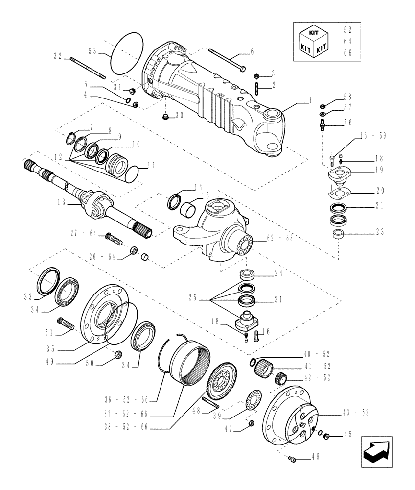 Схема запчастей Case TX1055 - (9.00448[03]) - LSD FRONT AXLE - REDUCTION - OPTIONAL CODE 749081161 (25) - FRONT AXLE SYSTEM