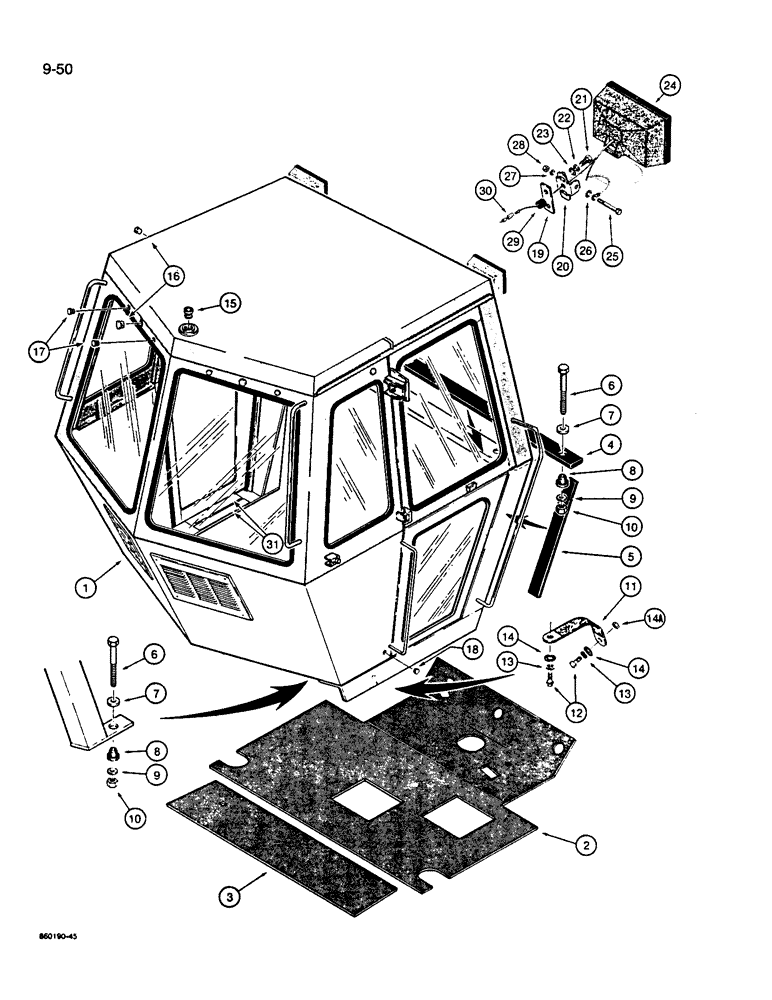 Схема запчастей Case W14B - (9-50) - CAB MOUNTING, SEALS, AND LAMPS (09) - CHASSIS/ATTACHMENTS