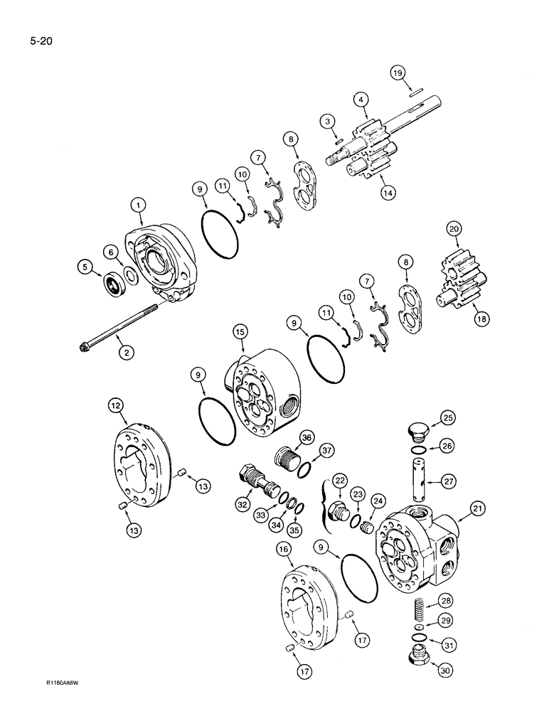 Схема запчастей Case 360 - (5-20) - DUAL HYDRAULIC PUMP (05) - STEERING