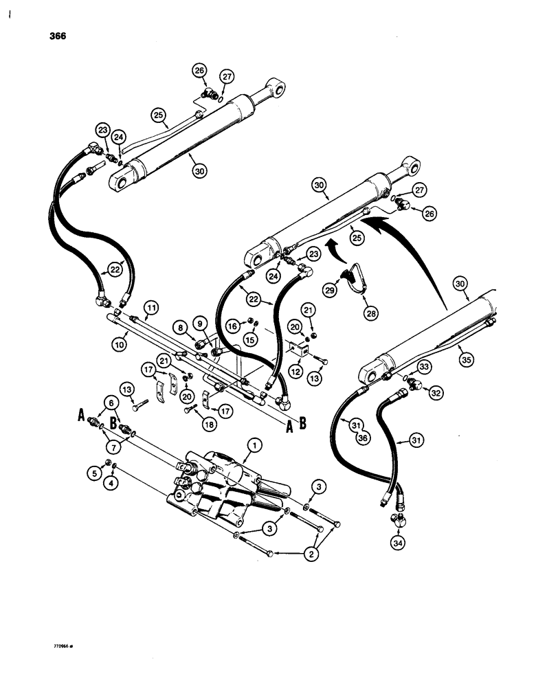 Схема запчастей Case W24C - (366) - LOADER BUCKET TILT HYDRAULIC CIRCUIT (08) - HYDRAULICS