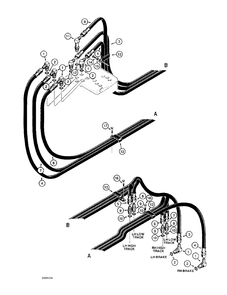Схема запчастей Case 1150E - (6-36) - TRANSMISSION HYDRAULIC CIRCUITS, CONTROL VALVE TO FRONT OF TRANSMISSION (06) - POWER TRAIN