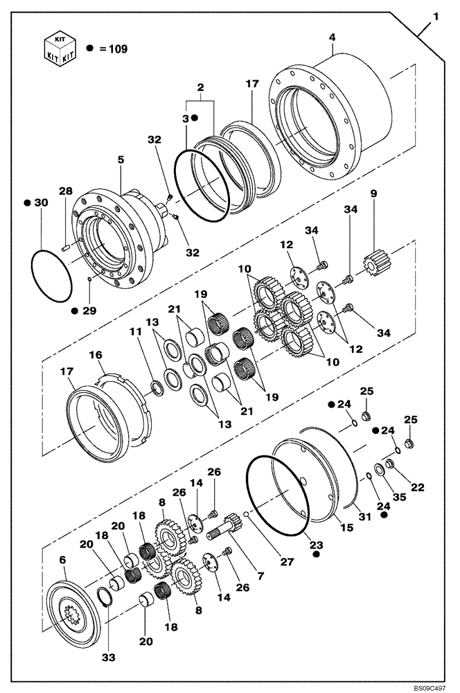 Схема запчастей Case CX75SR - (06-03) - TRAVEL REDUCTION GEAR (06) - POWER TRAIN