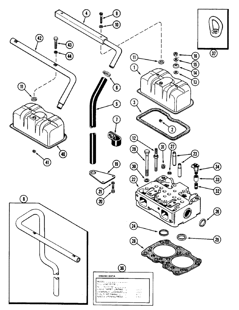Схема запчастей Case W14 - (024) - CYLINDER HEAD AND COVER, 336BD AND 336BDT DIESEL ENGINE (02) - ENGINE