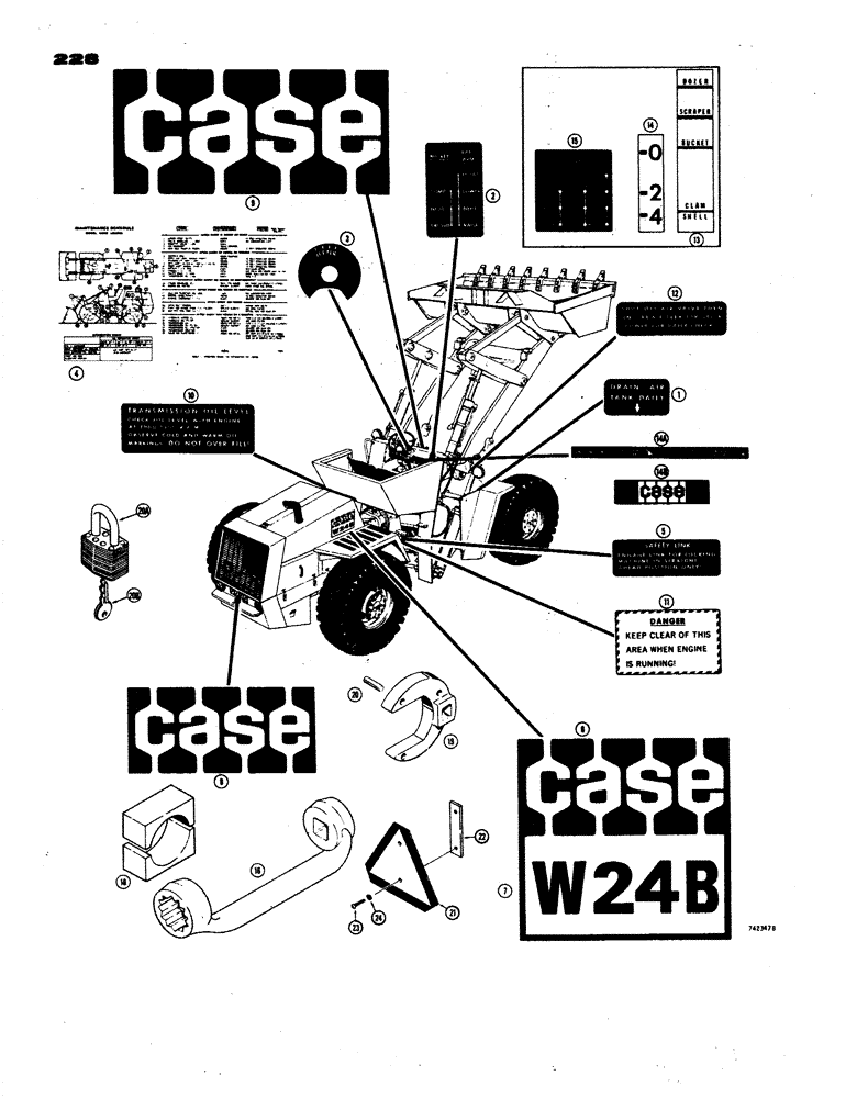 Схема запчастей Case W24B - (228) - DECALS, EARLY PRODUCTION (09) - CHASSIS