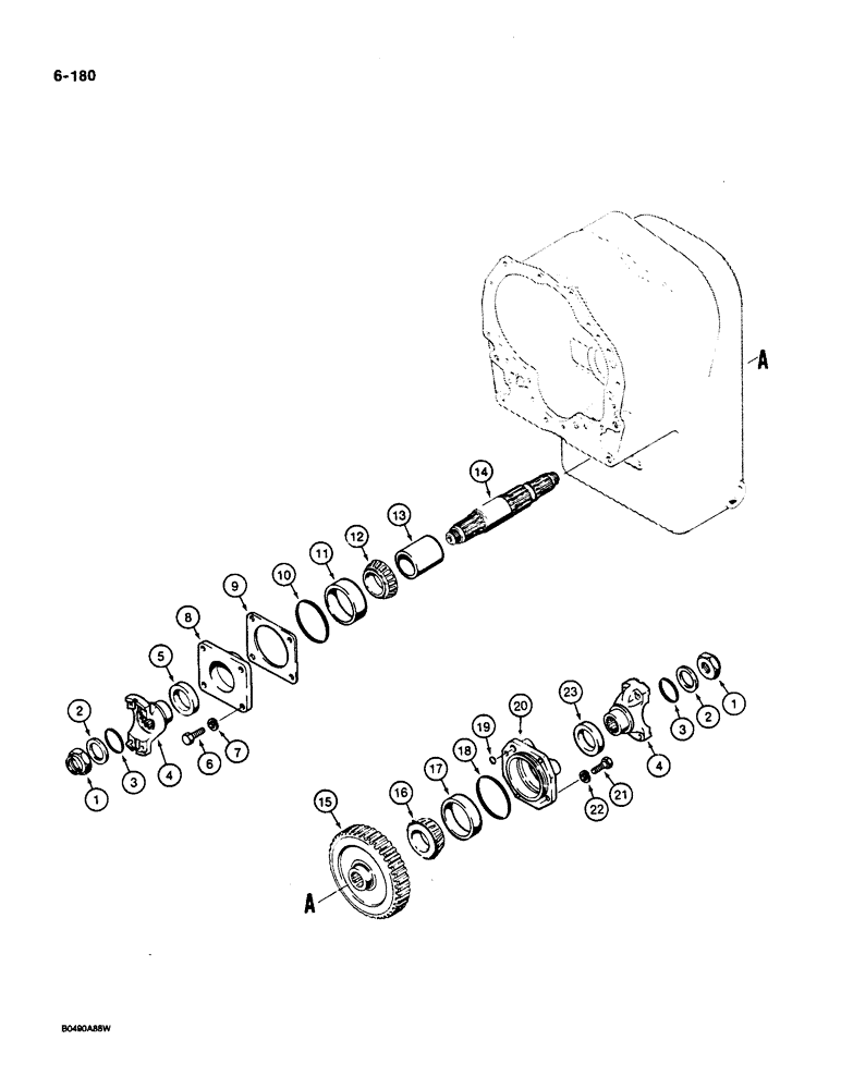 Схема запчастей Case W36 - (6-180) - TRANSMISSION ASSEMBLY, OUTPUT SHAFT - FRONT AND REAR (06) - POWER TRAIN
