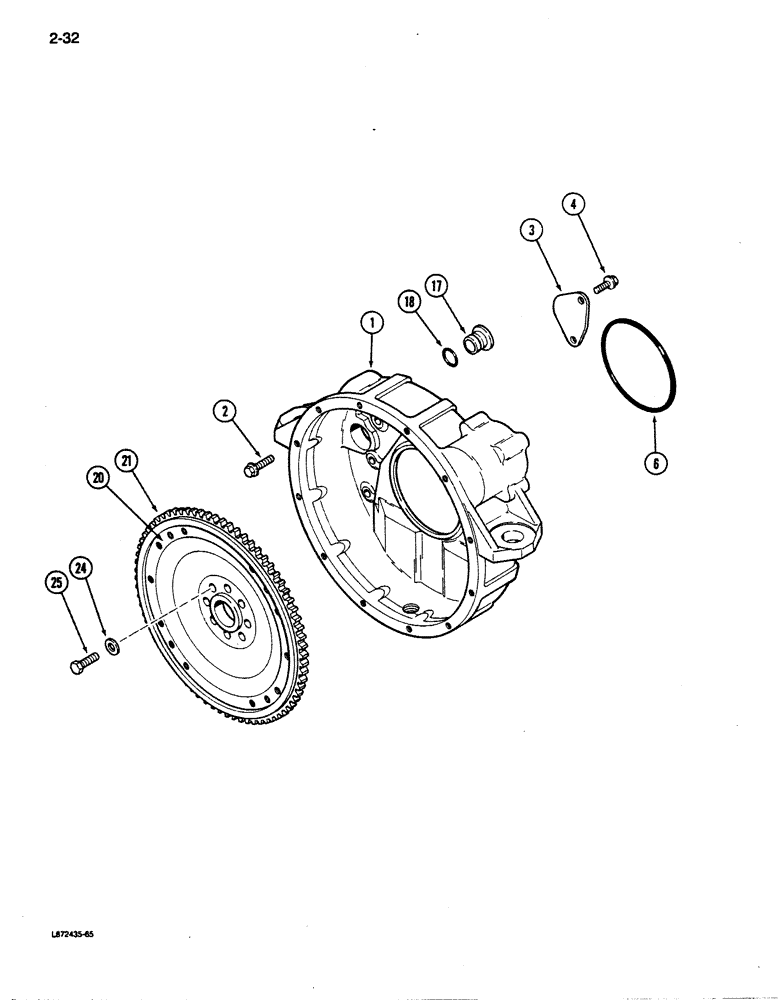 Схема запчастей Case 855D - (2-32) - FLYWHEEL AND HOUSING, 6-590 ENGINE, 6T-590 ENGINE (02) - ENGINE