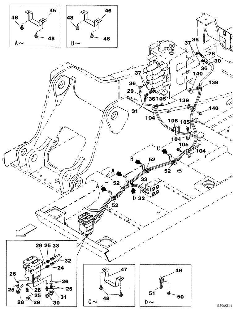 Схема запчастей Case CX210BLR - (08-19) - PILOT CONTROL LINES, TRAVEL - TWO WAY (08) - HYDRAULICS