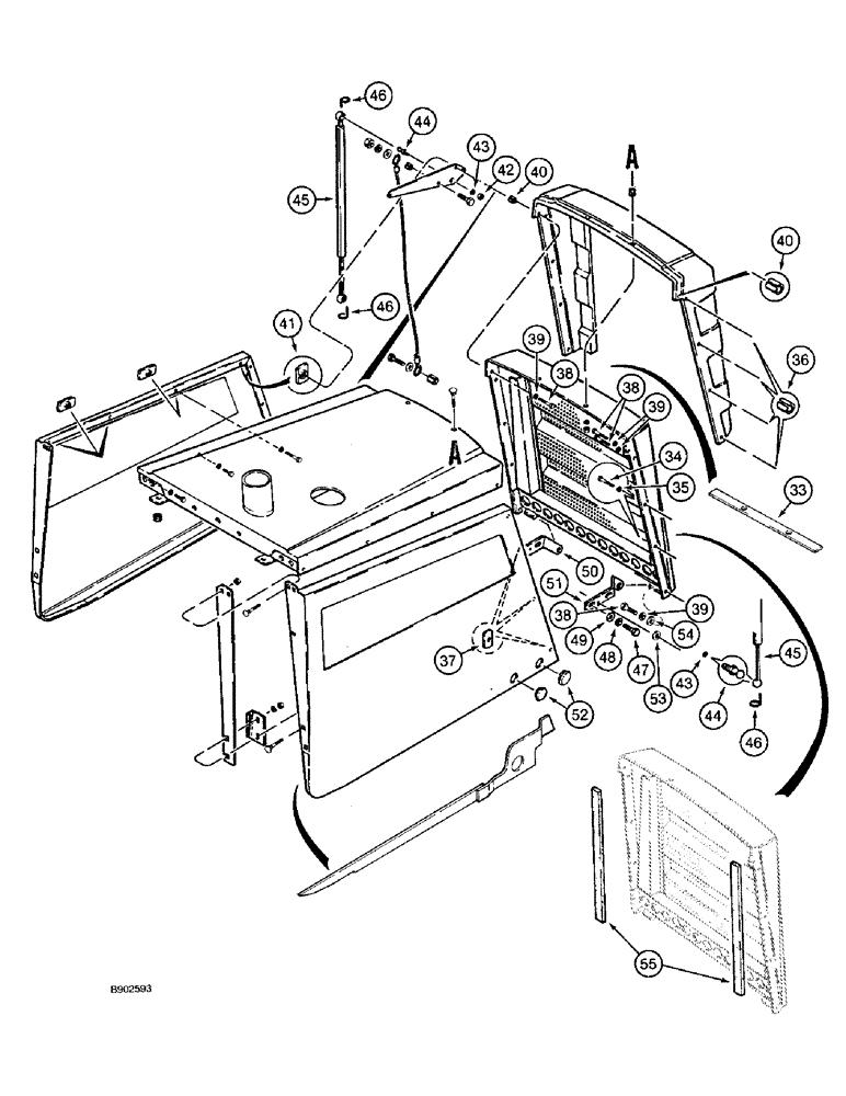 Схема запчастей Case 590 - (9-074) - HOOD, ENGINE SIDE PANELS AND GRILLE UNIT (CONT) (09) - CHASSIS/ATTACHMENTS