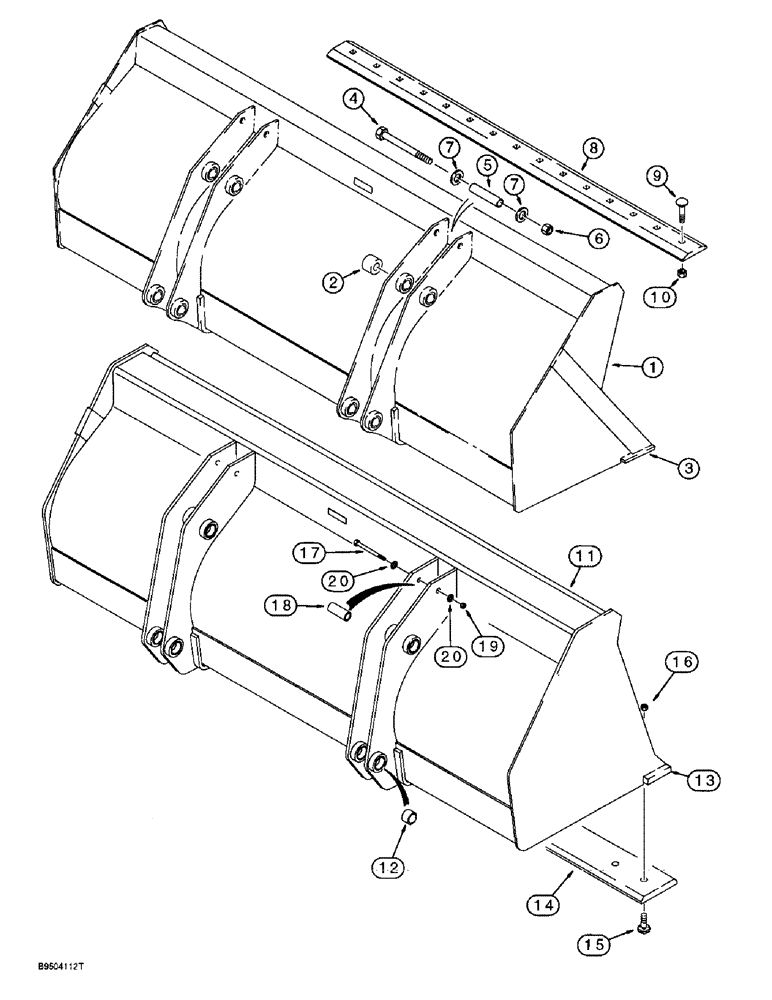 Схема запчастей Case 580SL - (9-015A) - LOADER LONG LIP BUCKETS 142687A1 AND 198539A1 (09) - CHASSIS/ATTACHMENTS