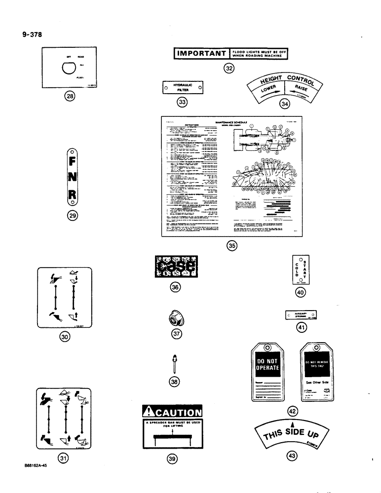 Схема запчастей Case W36 - (9-378) - DECALS (09) - CHASSIS/ATTACHMENTS