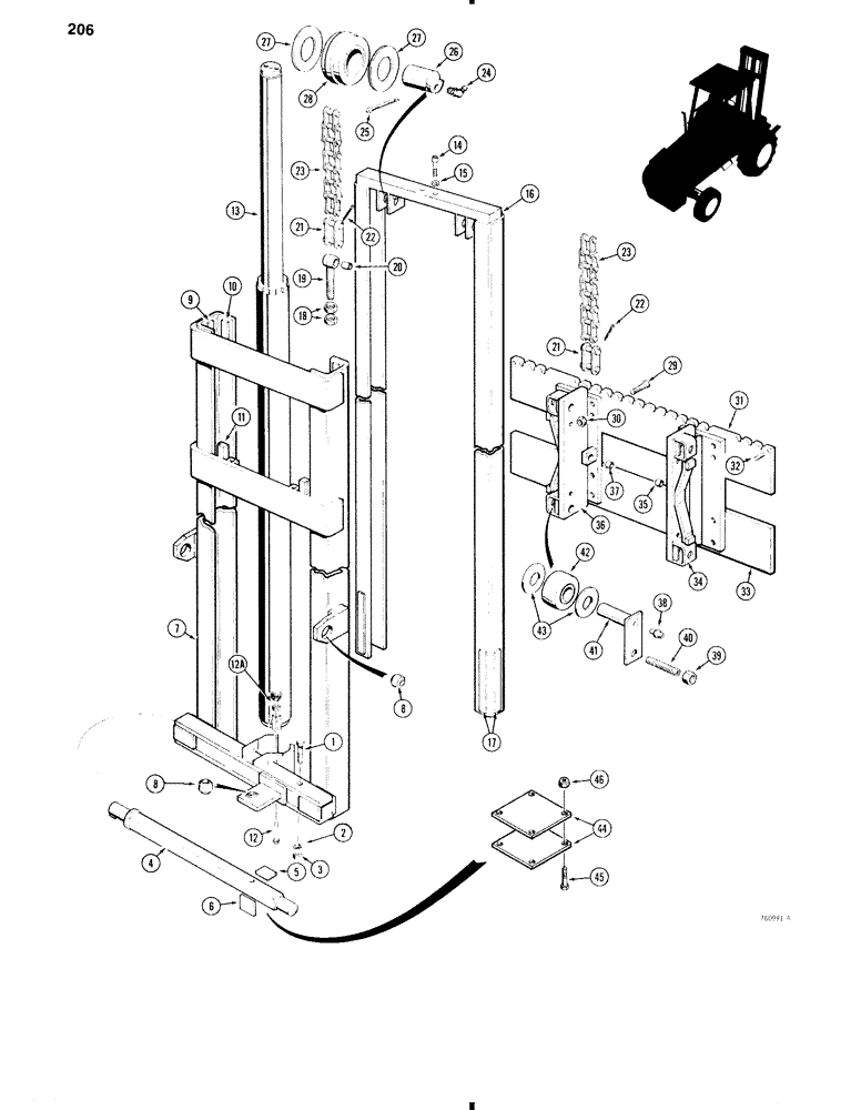 Схема запчастей Case 584C - (206) - 14-1/4 FOOT (4.3 M) MAST FOR 584C (83) - TELESCOPIC SINGLE ARM
