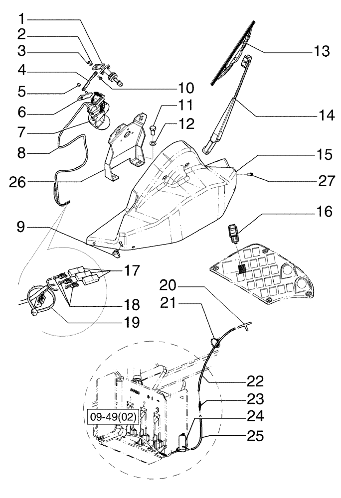Схема запчастей Case 885B - (09-47[04]) - CAB, WINDOW LOWER WIPER - OPTIONAL (09) - CHASSIS/ATTACHMENTS