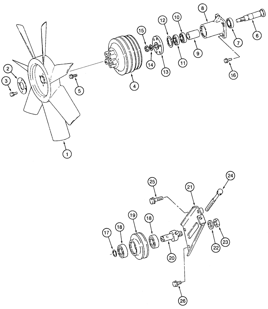Схема запчастей Case 9050 - (2-12) - FAN, DRIVE AND IDLER (02) - ENGINE