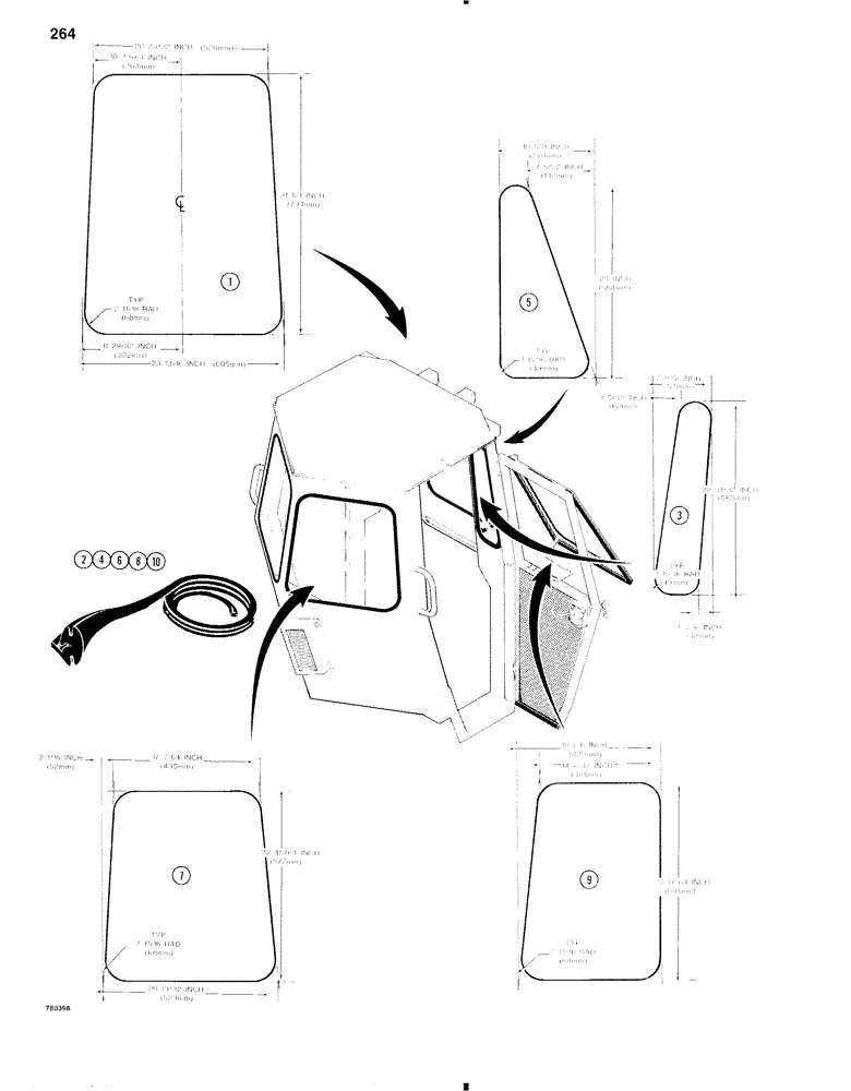 Схема запчастей Case W11 - (264) - CAB GLASS AND SEALS (09) - CHASSIS/ATTACHMENTS