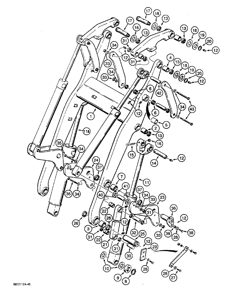 Схема запчастей Case W36 - (9-468) - LOADER LIFT FRAME AND LINKAGE, MODELS WITH FLANGED BELLCRANK PIVOT PINS (09) - CHASSIS