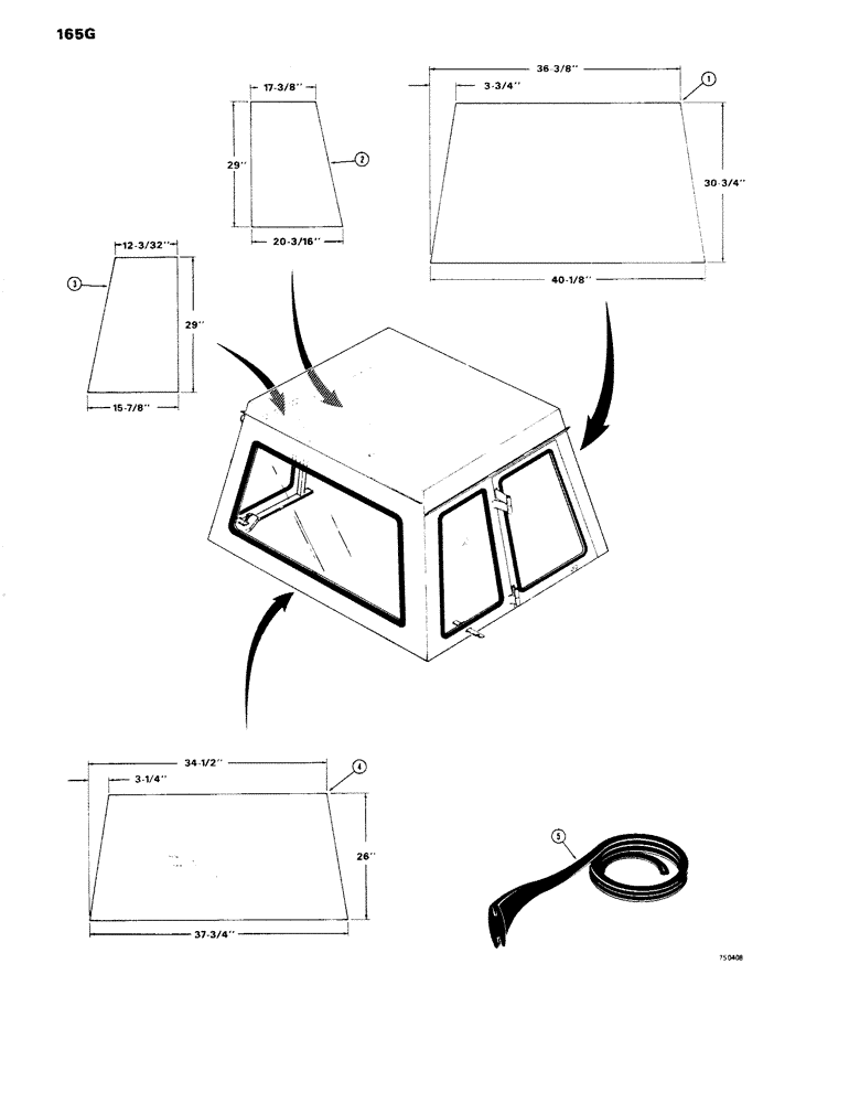 Схема запчастей Case W14 - (165G) - GLASS AND MOULDINGS, L57831 OPERATOR CAB (09) - CHASSIS