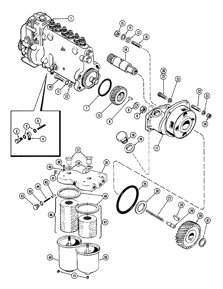 Схема запчастей Case 1150 - (014) - FUEL INJECTION PUMP AND DRIVE, (401) DIESEL ENGINE (01) - ENGINE