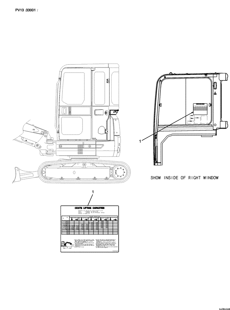 Схема запчастей Case CX27B PV13 - (06-026[00]) - NAME PLATE INSTALL (LIFTING CAPACITES) (LONG ARM) NAME-PLATE