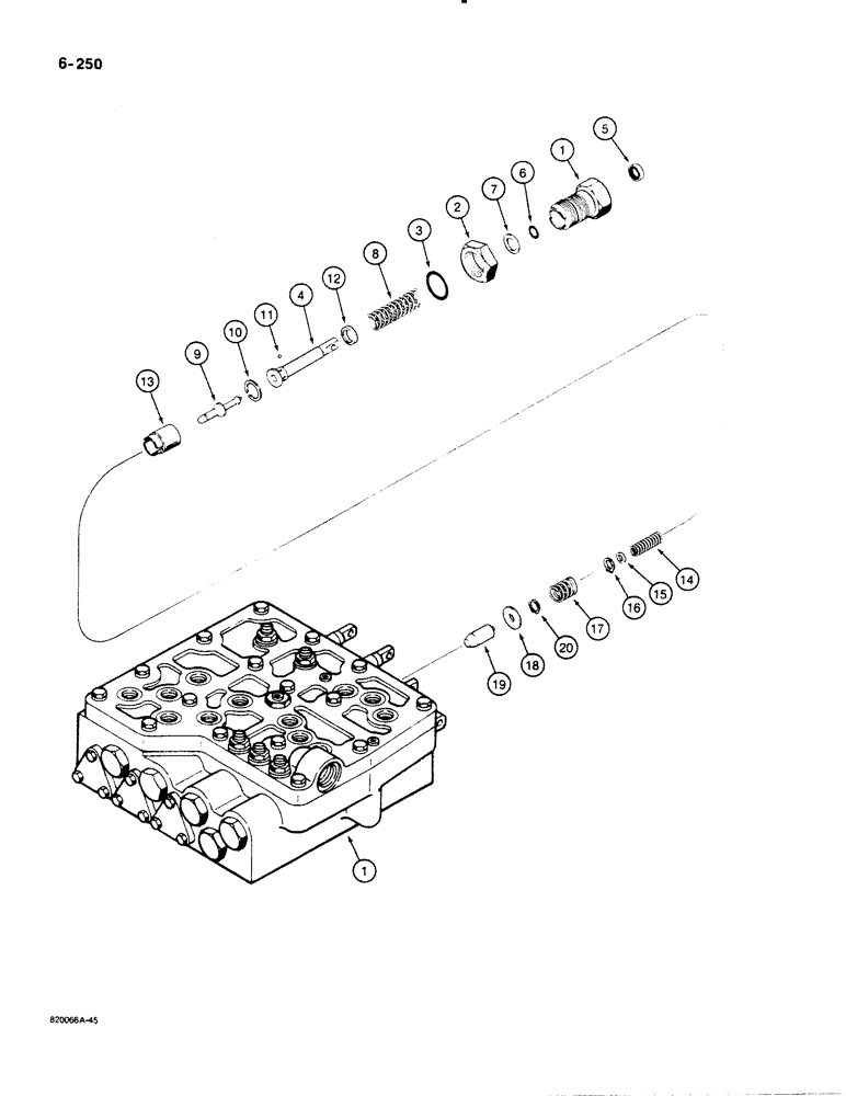 Схема запчастей Case 1450B - (6-250) - TRANSMISSION CONTROL VALVE, G103916 MODULATOR VALVE ADJUSTING PLUG (ITEM 1) HAS SEPARATE NUT (06) - POWER TRAIN