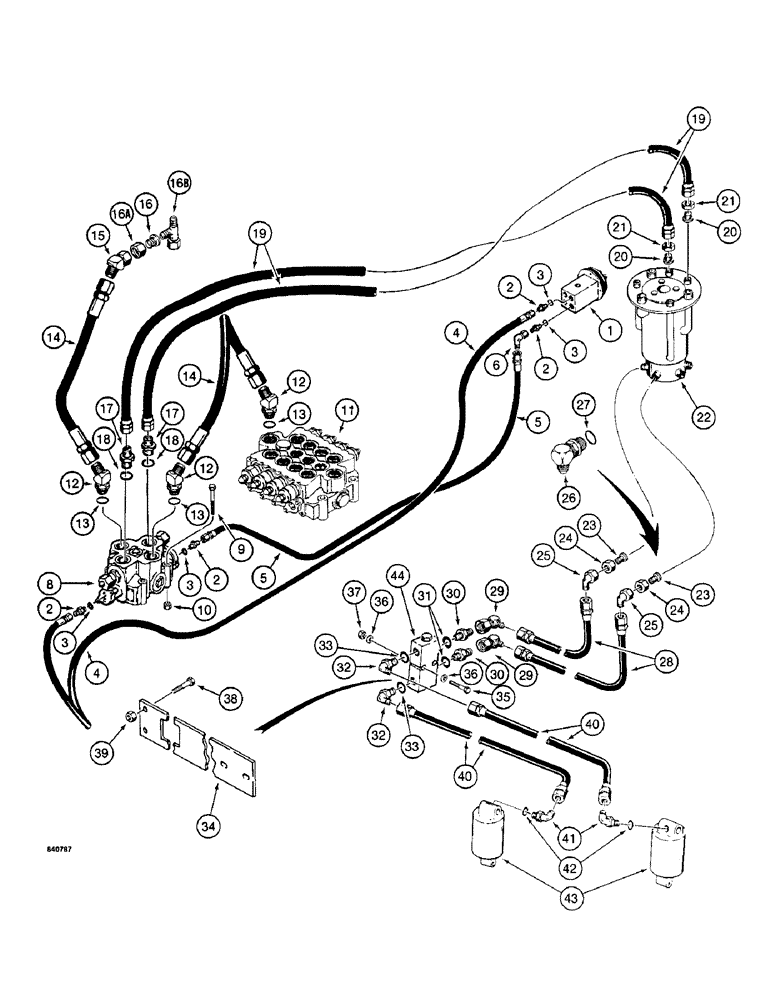 Схема запчастей Case 1187 - (168) - HYDRAULIC LEVELER LINES (07) - HYDRAULIC SYSTEM