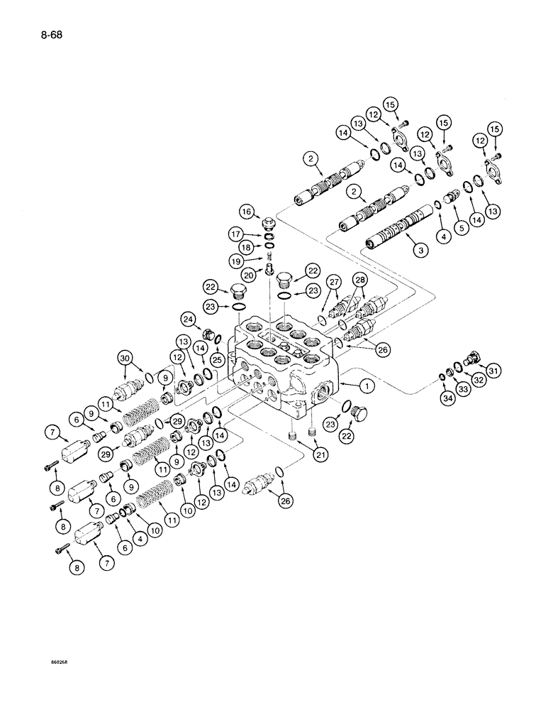 Схема запчастей Case 1085B - (8-068) - THREE SPOOL VALVE - INSIDE, USED WITH LOGGER BOOM (08) - HYDRAULICS
