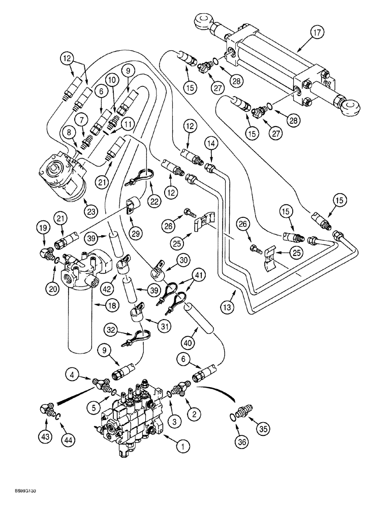 Схема запчастей Case 580SL - (5-004) - STEERING HYDRAULIC CIRCUIT (05) - STEERING