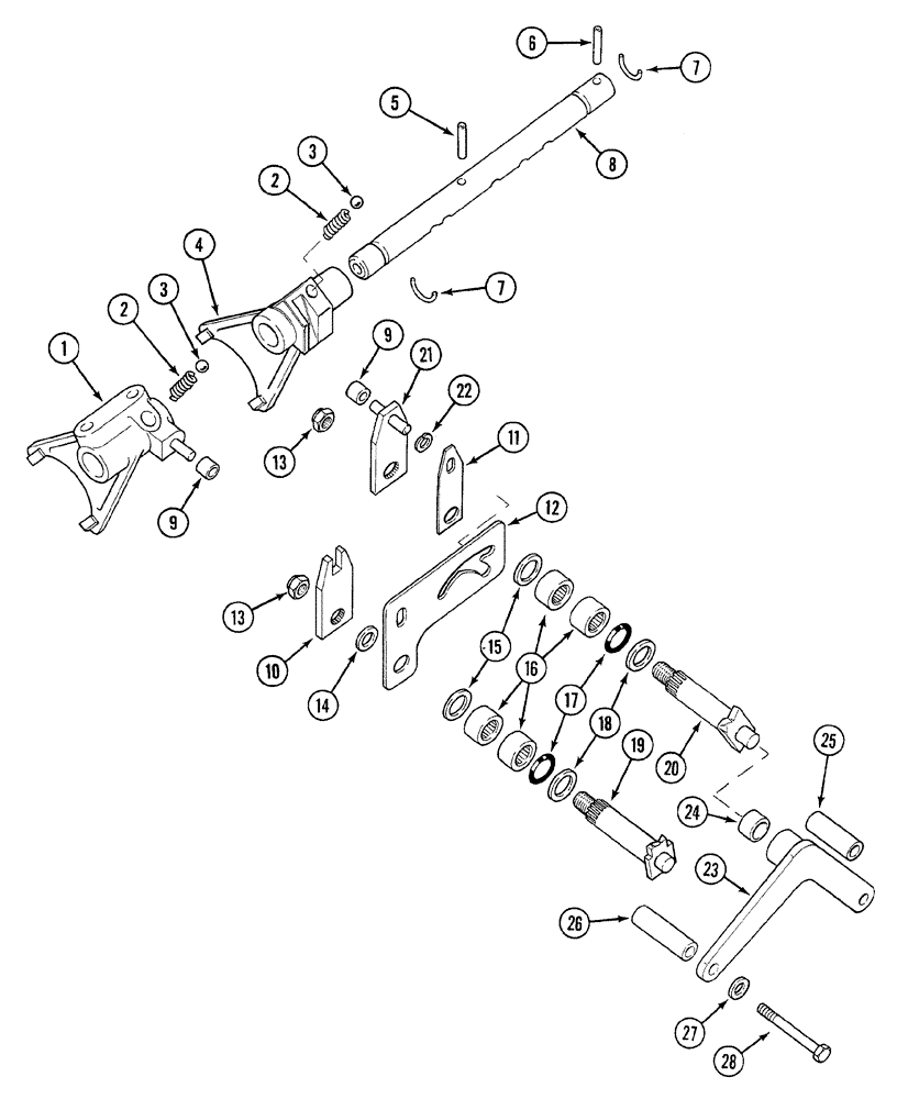 Схема запчастей Case 380B - (6-44) - TRANSMISSION RANGE SHIFT CONTROL (INTERNAL) - WITHOUT FORWARD AND REVERSE ATTACHMENT (06) - POWER TRAIN