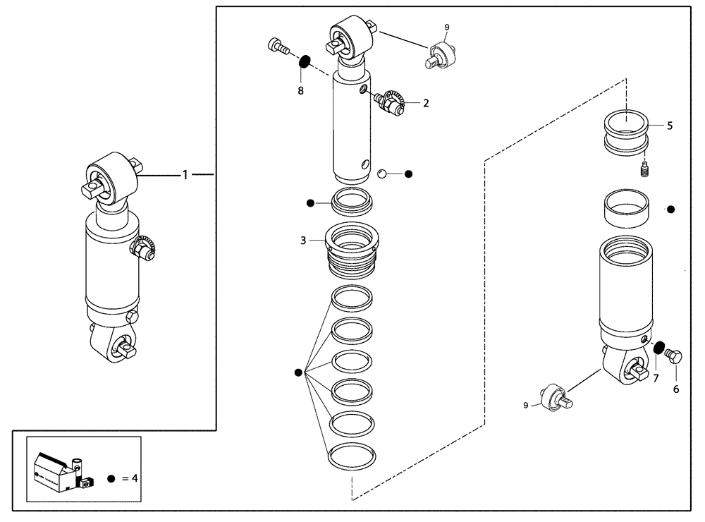 Схема запчастей Case 340 - (38D00000017[001]) - FRONT SUSPENSION - CYLINDER (89500415397) (09) - Implement / Hydraulics / Frame / Brakes