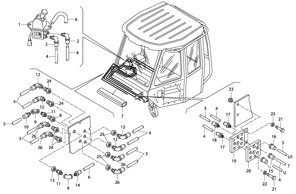 Схема запчастей Case 340 - (49A00010902[001]) - PNEUMATIC SYSTEM - DRIVER CAB (10) - Cab/Cowlings