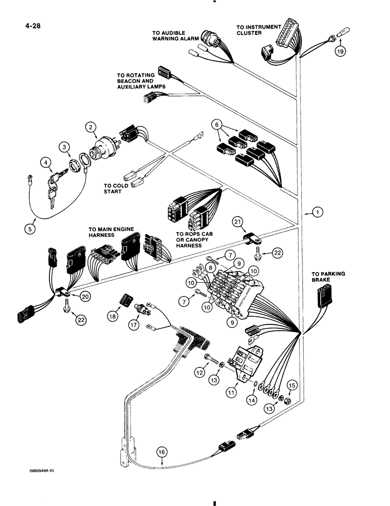 Схема запчастей Case 580K - (4-028) - SIDE CONSOLE WIRING HARNESS AND CONNECTIONS (04) - ELECTRICAL SYSTEMS