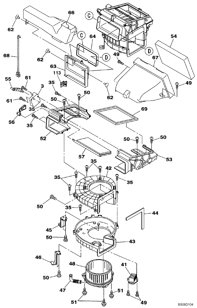 Схема запчастей Case CX470B - (09-39) - AIR CONDITIONING - EVAPORATOR (09) - CHASSIS