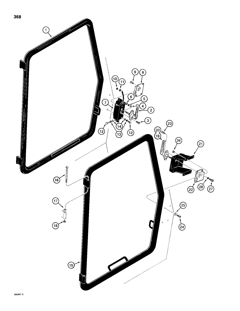 Схема запчастей Case 680H - (368) - CAB SIDE WINDOWS (09) - CHASSIS/ATTACHMENTS