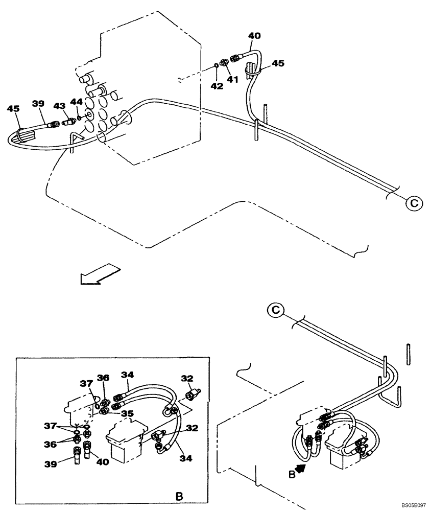 Схема запчастей Case CX225SR - (08-38) - HYDRAULICS, AUXILIARY - DOUBLE ACTING CIRCUIT (PIN DAC0822107 -) (08) - HYDRAULICS