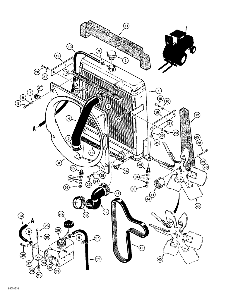 Схема запчастей Case 584E - (2-02) - RADIATOR, FAN AND MOUNTING PARTS, PRIOR TO P.I.N. JJG0251722 (02) - ENGINE