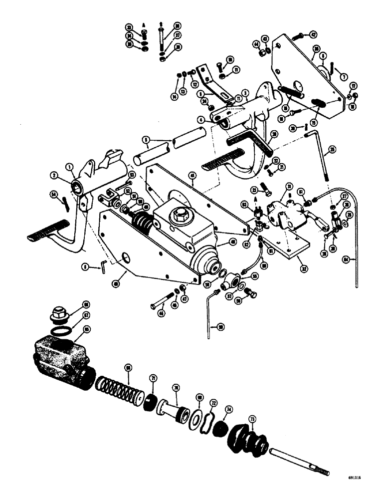 Схема запчастей Case W9E - (116) - HYDROVAC BRAKE SYSTEM, BRAKE PEDALS AND CLUTCH CONTROL (07) - BRAKES