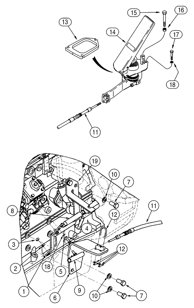 Схема запчастей Case 621D - (03-01) - CONTROLS - THROTTLE, FOOT (03) - FUEL SYSTEM