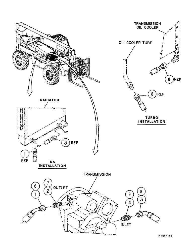 Схема запчастей Case 686G - (6-22) - TRANSMISSION COOLING LINES, ASPIRATED AND TURBO (06) - POWER TRAIN