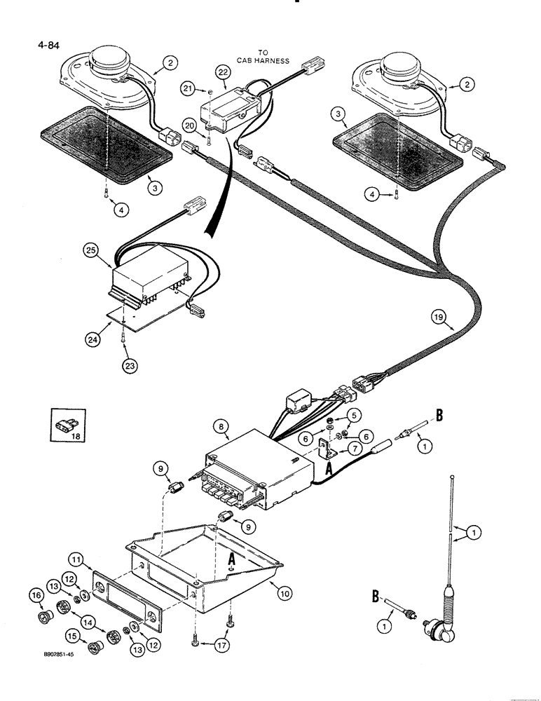 Схема запчастей Case 821 - (4-084) - RADIO AND MOUNTING PARTS (04) - ELECTRICAL SYSTEMS