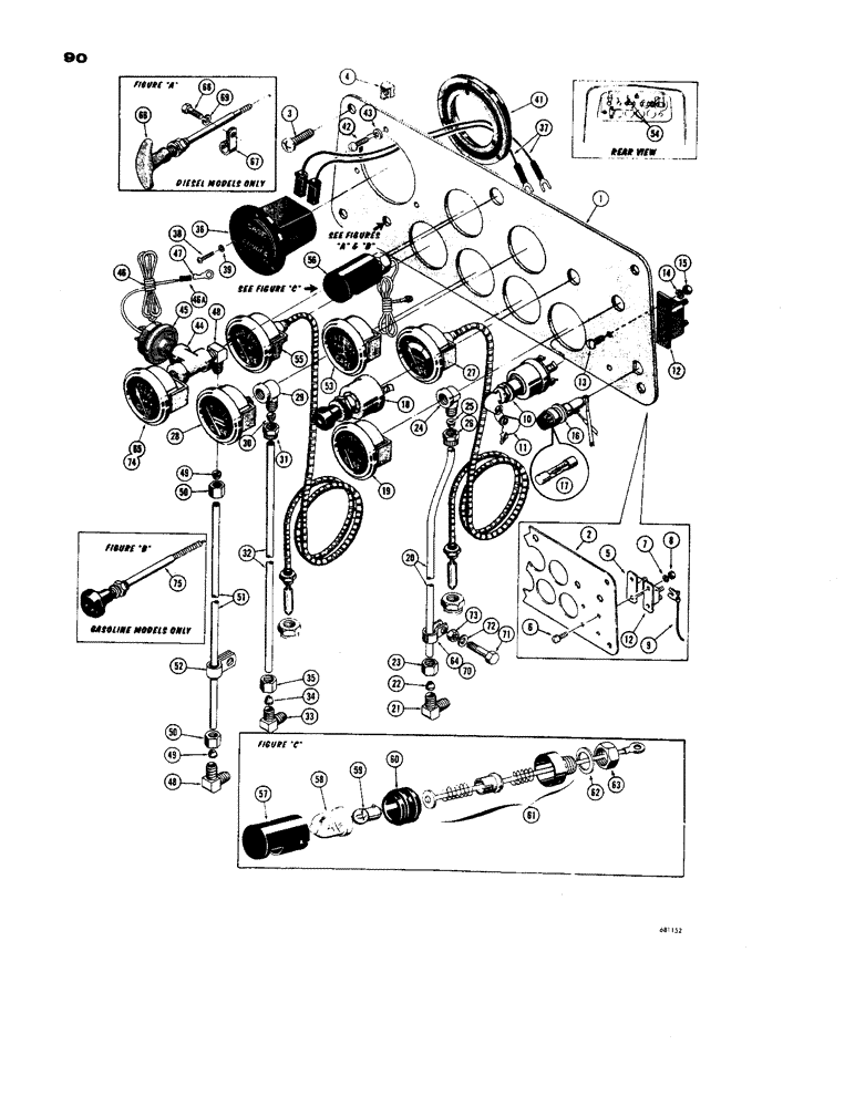 Схема запчастей Case 450 - (090) - INSTRUMENT PANEL, DRAWBAR AND DOZER MODELS ONLY (06) - ELECTRICAL SYSTEMS