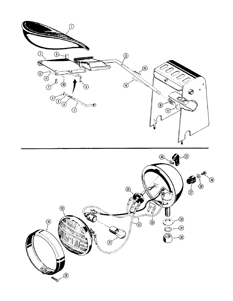 Схема запчастей Case 480CK - (30) - SWING DOWN BACKHOE SEAT (82) - FRONT LOADER & BUCKET