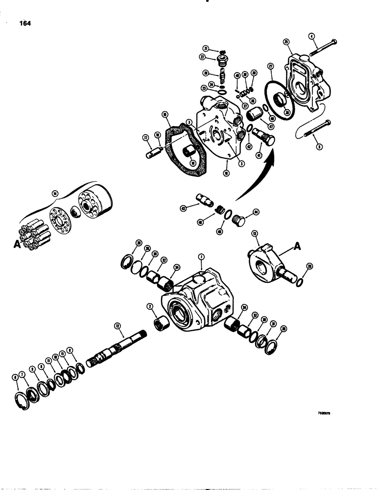 Схема запчастей Case 1845 - (164) - D66340 VARIABLE DISPLACEMENT PUMP, CESSNA NO. 70442-DAF (35) - HYDRAULIC SYSTEMS