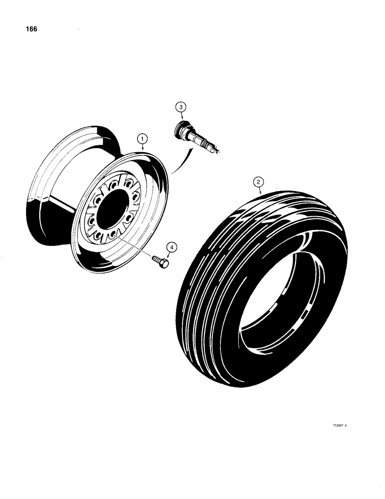 Схема запчастей Case 480C - (166) - FRONT WHEELS AND TIRES, 6.50 X 16, 7.50 X 16 AND 8.00 X 16 TIRES (44) - WHEELS