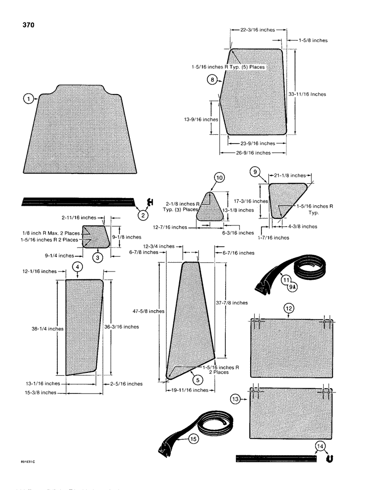 Схема запчастей Case 680H - (370) - CAB GLASS - U.S. DIMENSIONS (09) - CHASSIS/ATTACHMENTS