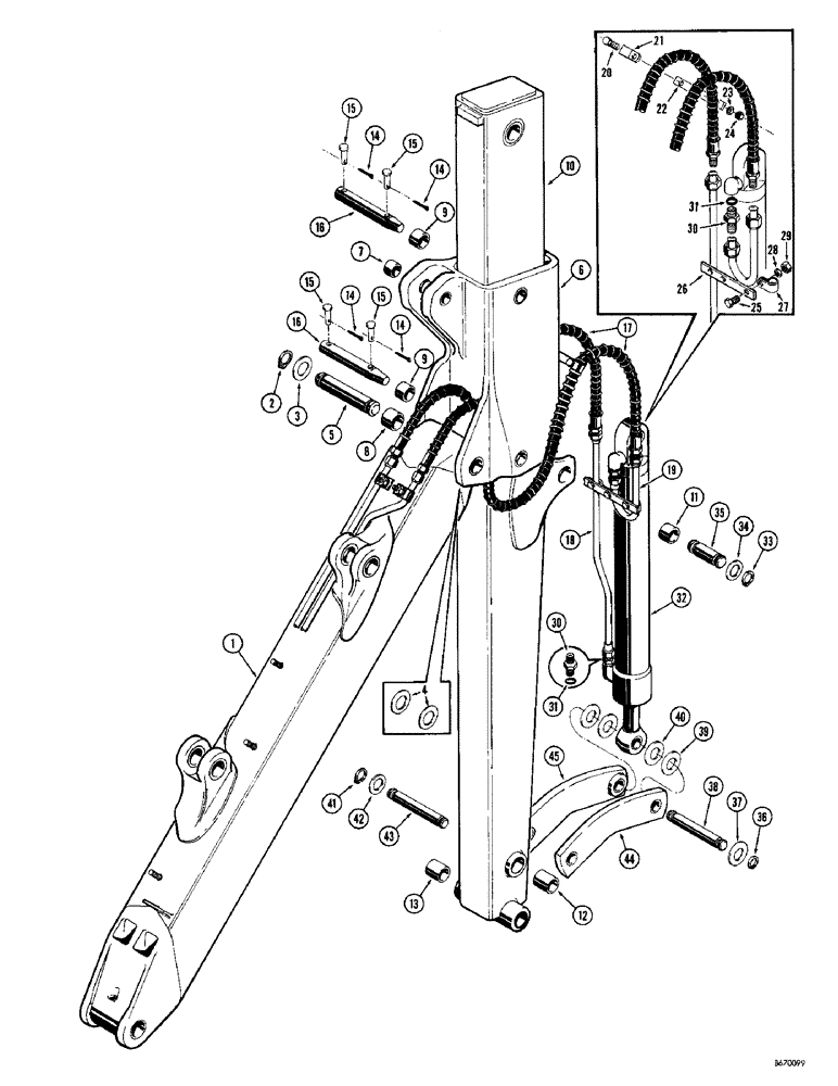 Схема запчастей Case 34 - (044) - MECHANICALLY EXTENDABLE DIPPER, BEFORE BACKHOE SN. 4141636 